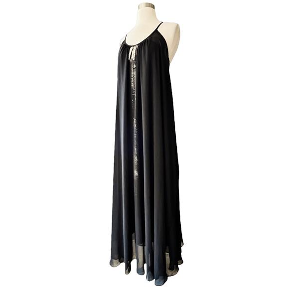 ALEF ALEF Black Maxi Chiffon Dress Sleeveless Gold Contrast Size 0 Small Israeli - Picture 4 of 8